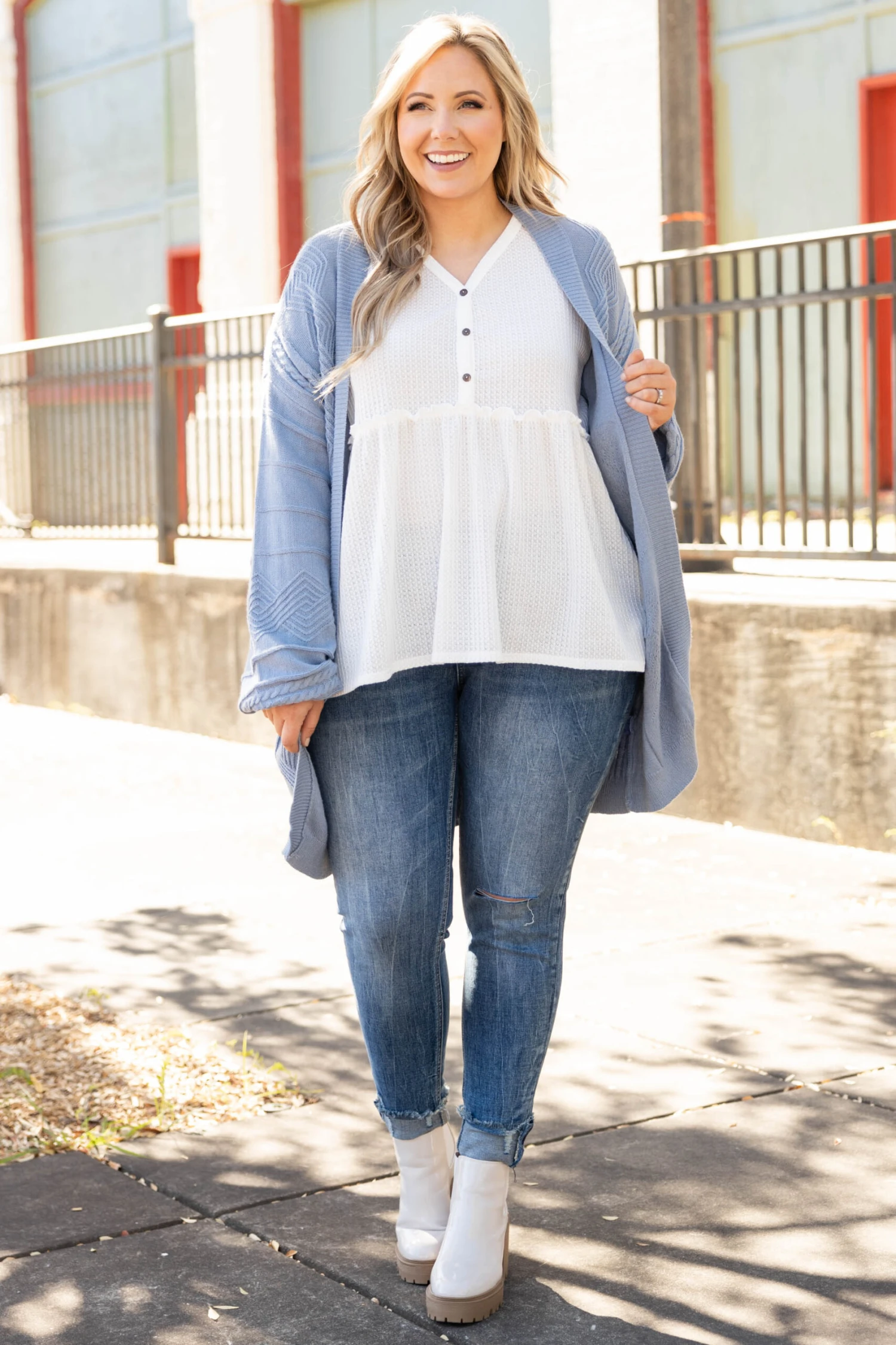 Without A Clue Cardigan, Dusty Blue 4 Without A Clue Cardigan, Dusty Blue - Image 2