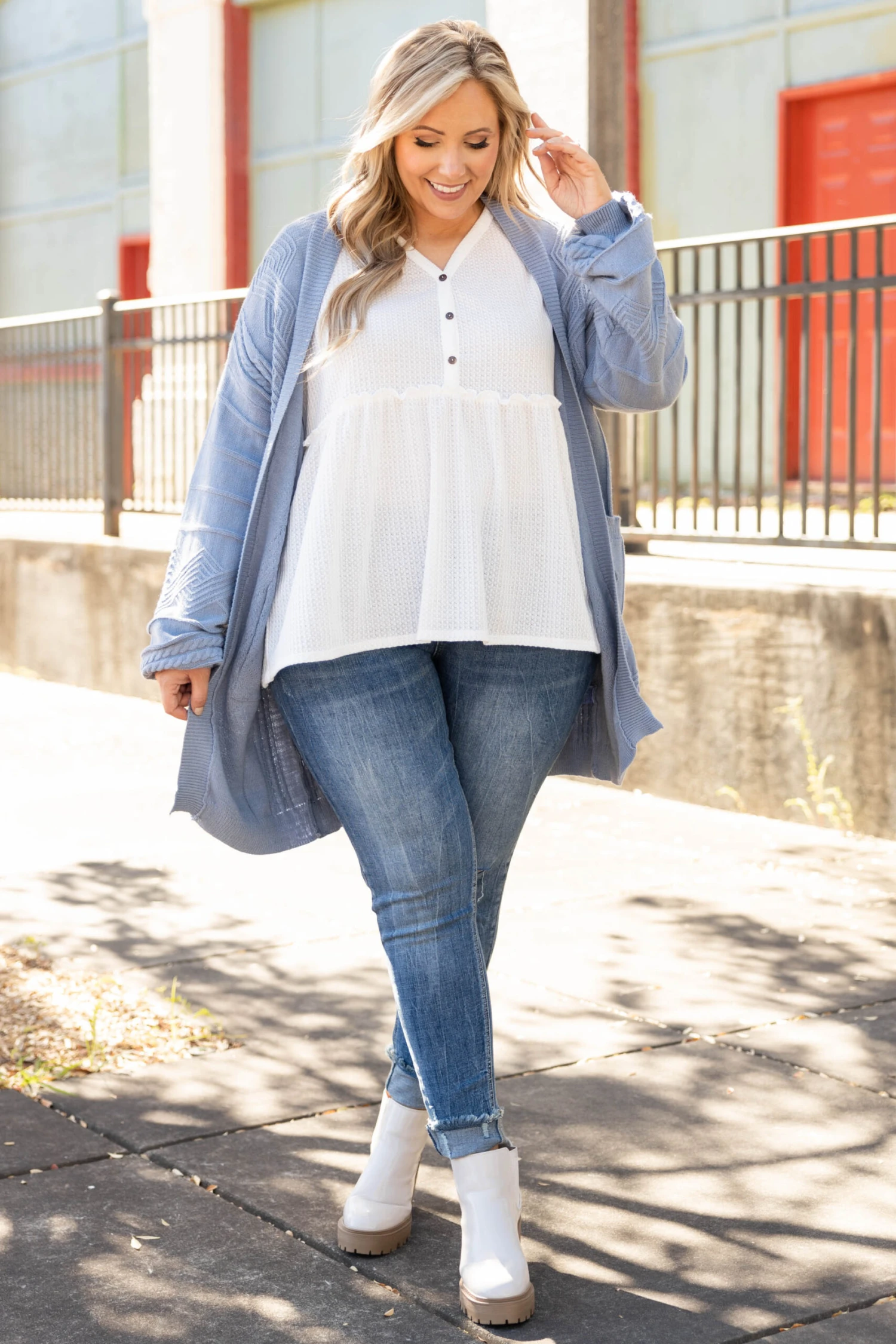 Without A Clue Cardigan, Dusty Blue 5 Without A Clue Cardigan, Dusty Blue - Image 3