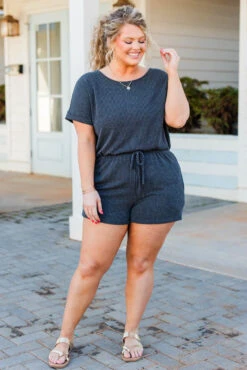 Wonderful Afternoon Romper, Charcoal -Chic Soul Store WonderfulAfternoonRomper Charcoal 3