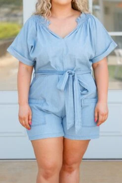 You Are Brilliant Romper, Denim 12 You Are Brilliant Romper, Denim -Chic Soul Store YouAreBrilliantRomper Denim 1