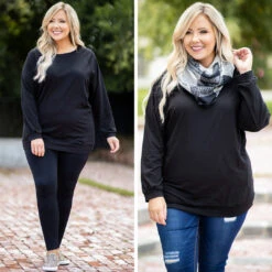 Slouchy Dolman Tunic Long Sleeve, Black -Chic Soul Store black