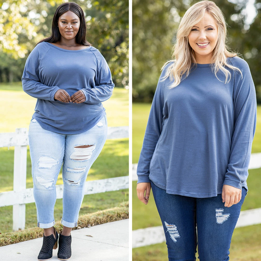 Curved Hem Slouchy Dolman Tunic, Indy Blue 9 Curved Hem Slouchy Dolman Tunic, Indy Blue - Image 7