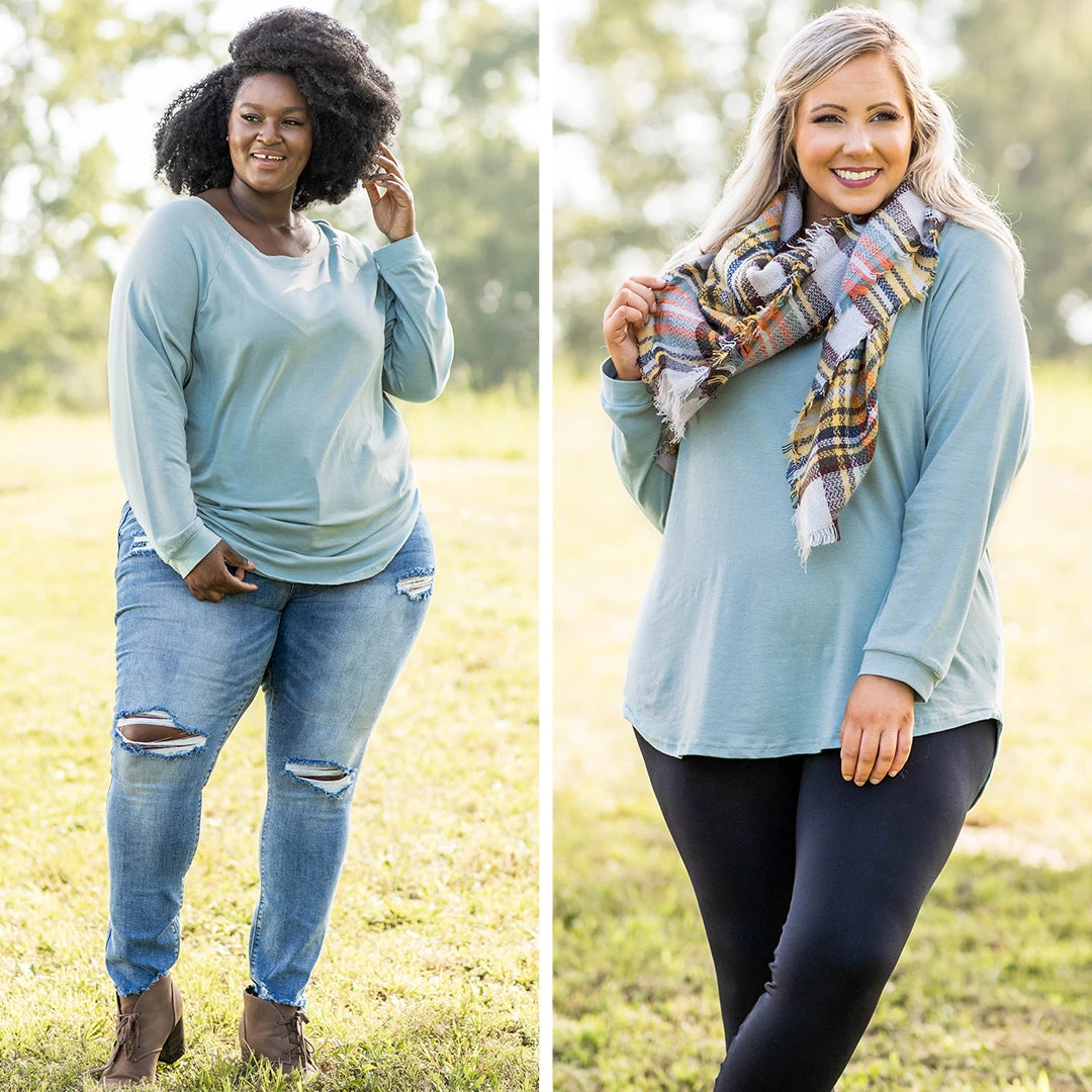 Curved Hem Slouchy Dolman Tunic, Mineral Mint 10 Curved Hem Slouchy Dolman Tunic, Mineral Mint - Image 8