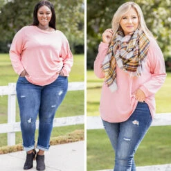 Curved Hem Slouchy Dolman Tunic, Dusty Pink -Chic Soul Store pink