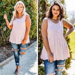 Weekender Waffle Babydoll Stripe, Pink -Chic Soul Store pink stripe babydol