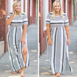 Stripe On Cue Maxi Dress, Charcoal -Chic Soul Store stripe on cue